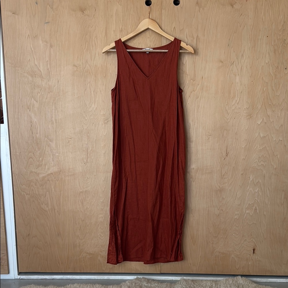 Madewell Terra Cotta Sheath Midi Dress V-Neck Sleeveless